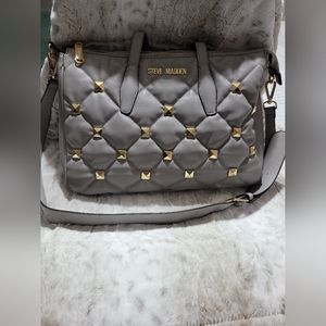 Steve Madden Soft Gray Faux Leather Handbag with Gold Hardware